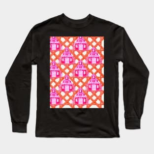 Pink pagoda on orange bamboo larrice Long Sleeve T-Shirt